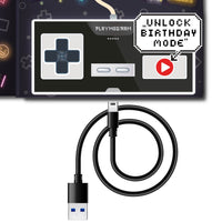 Gaming-Musikkarte, Bildschirm mit LED-Lichtspiel, 8-Bit Musik, Controller mit Playtaste, wiederaufladbarer Akku